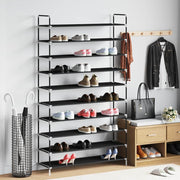 Schuhregal mit 10 Ablagen Metall und Vliesstoff Schwarz