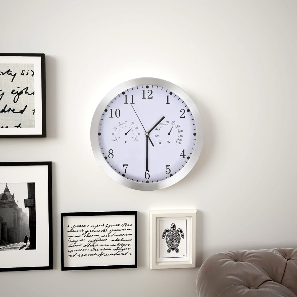 Wanduhr mit Hygrometer und Thermometer 30 cm Weiß