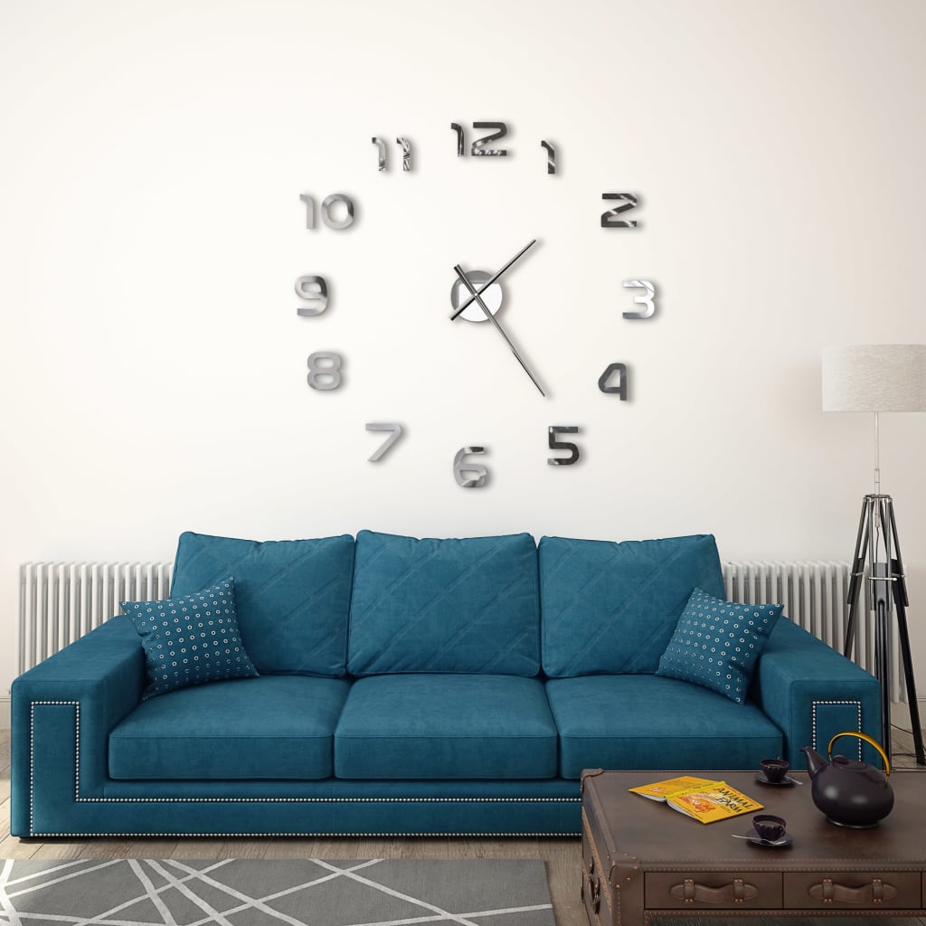 3D-Wanduhr 100 cm XXL Modern Silberfarben