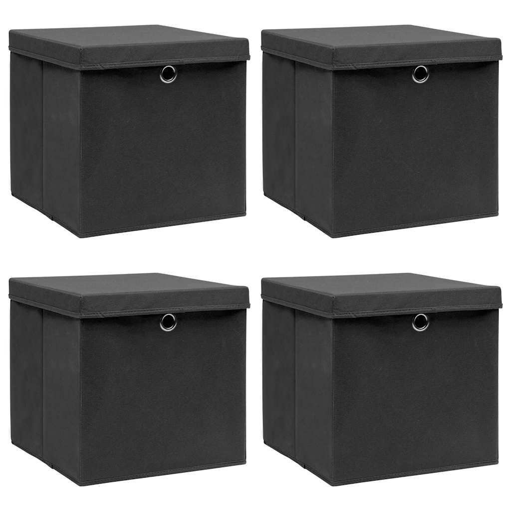 Aufbewahrungsboxen mit Deckeln 4 Stk. Schwarz 32x32x32 cm Stoff