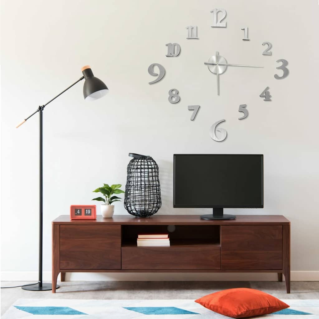 3D-Wanduhr Modern XXL 100 cm Silberfarben