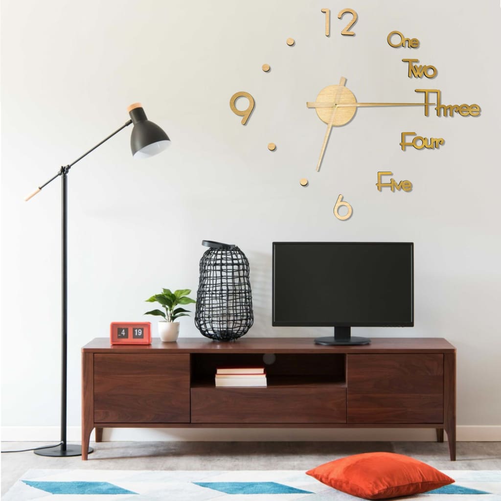 3D-Wanduhr Modern XXL 100 cm Goldfarben
