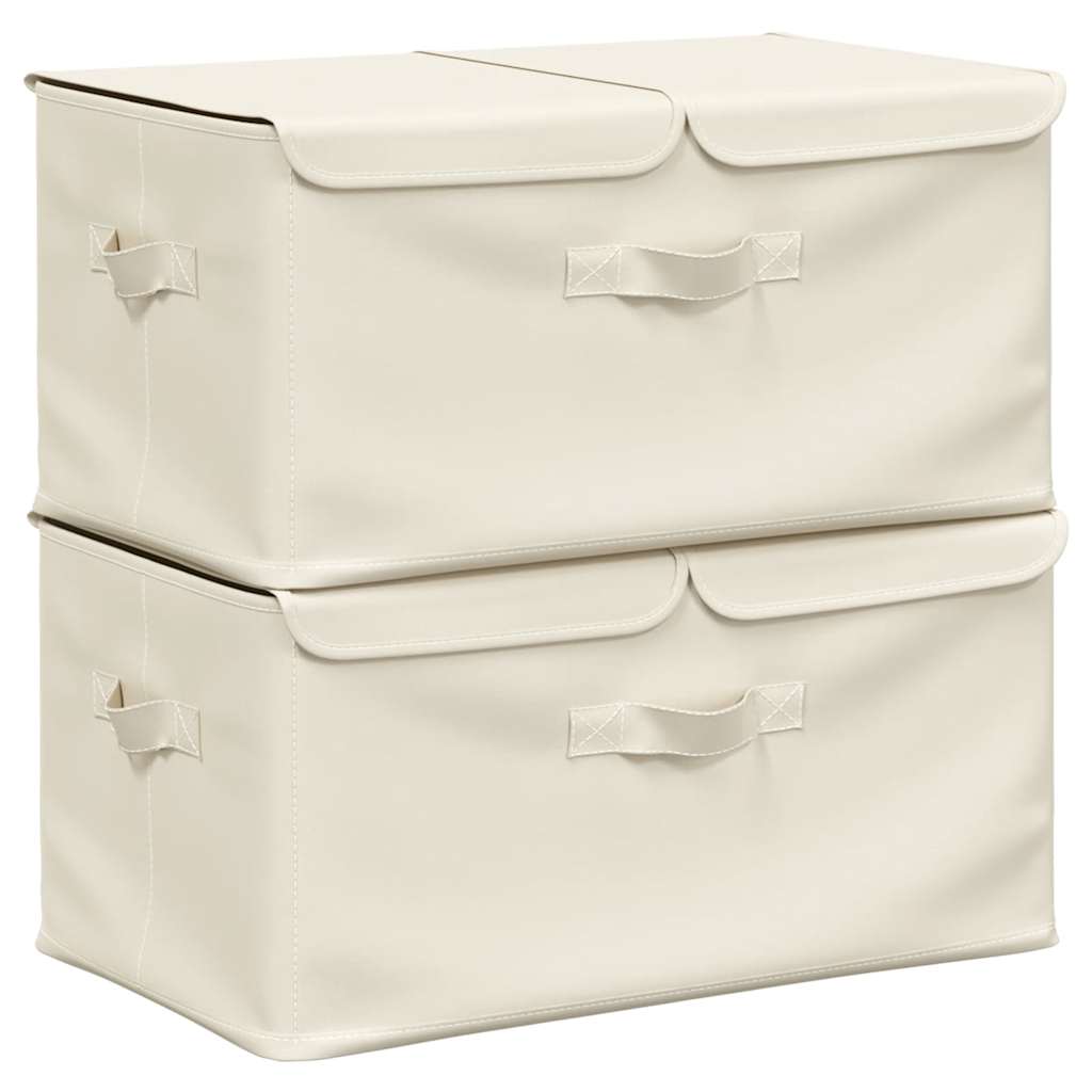 Aufbewahrungsboxen 2er-Set mit 2 Fächern – Creme, 50 × 30 × 25 cm