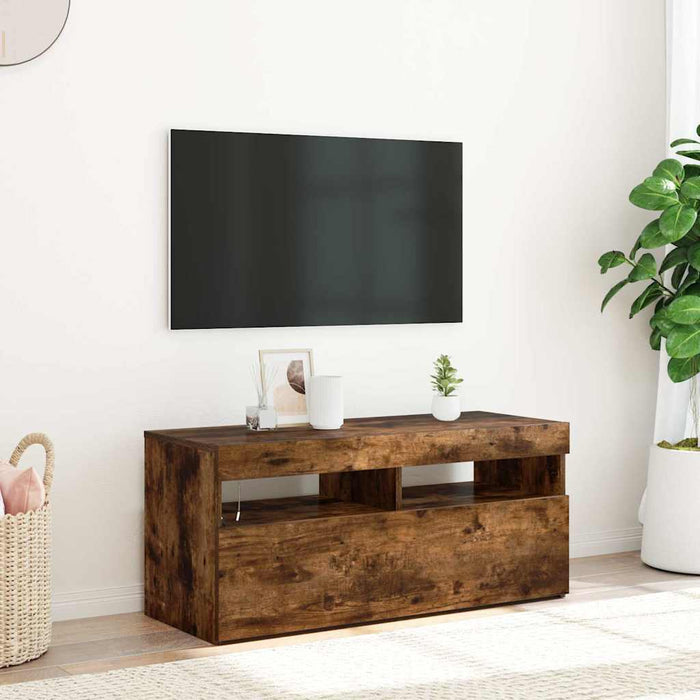 TV-Schrank mit LED-Leuchten Räuchereiche 90x35x40 cm