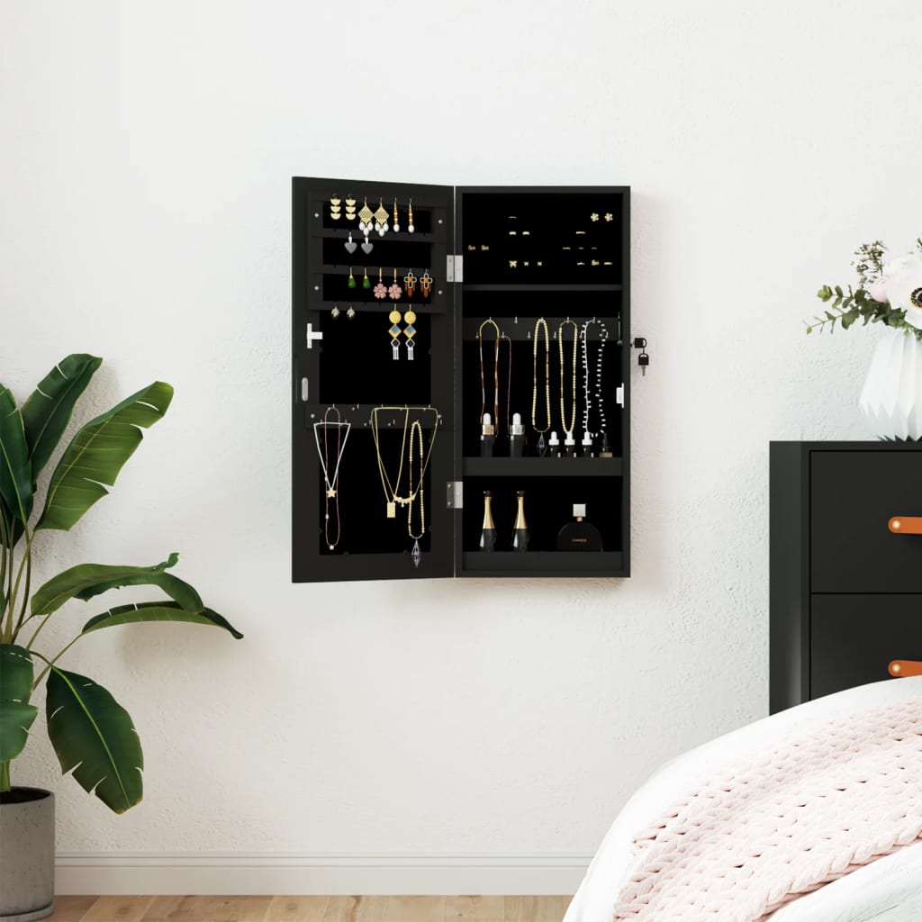Wandschmuckschrank mit Spiegel 30x8,5x67 cm Schwarz
