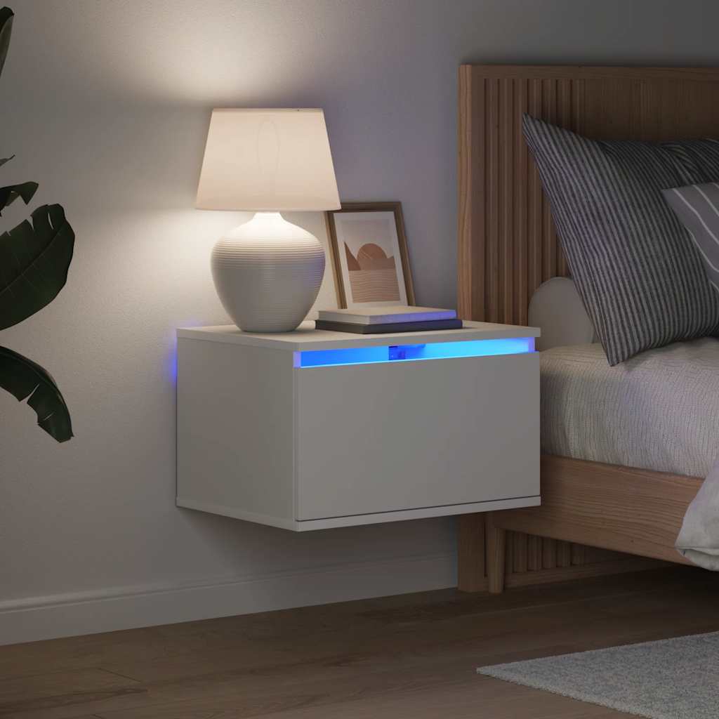 Wand-Nachttisch mit LED-Leuchten Weiß