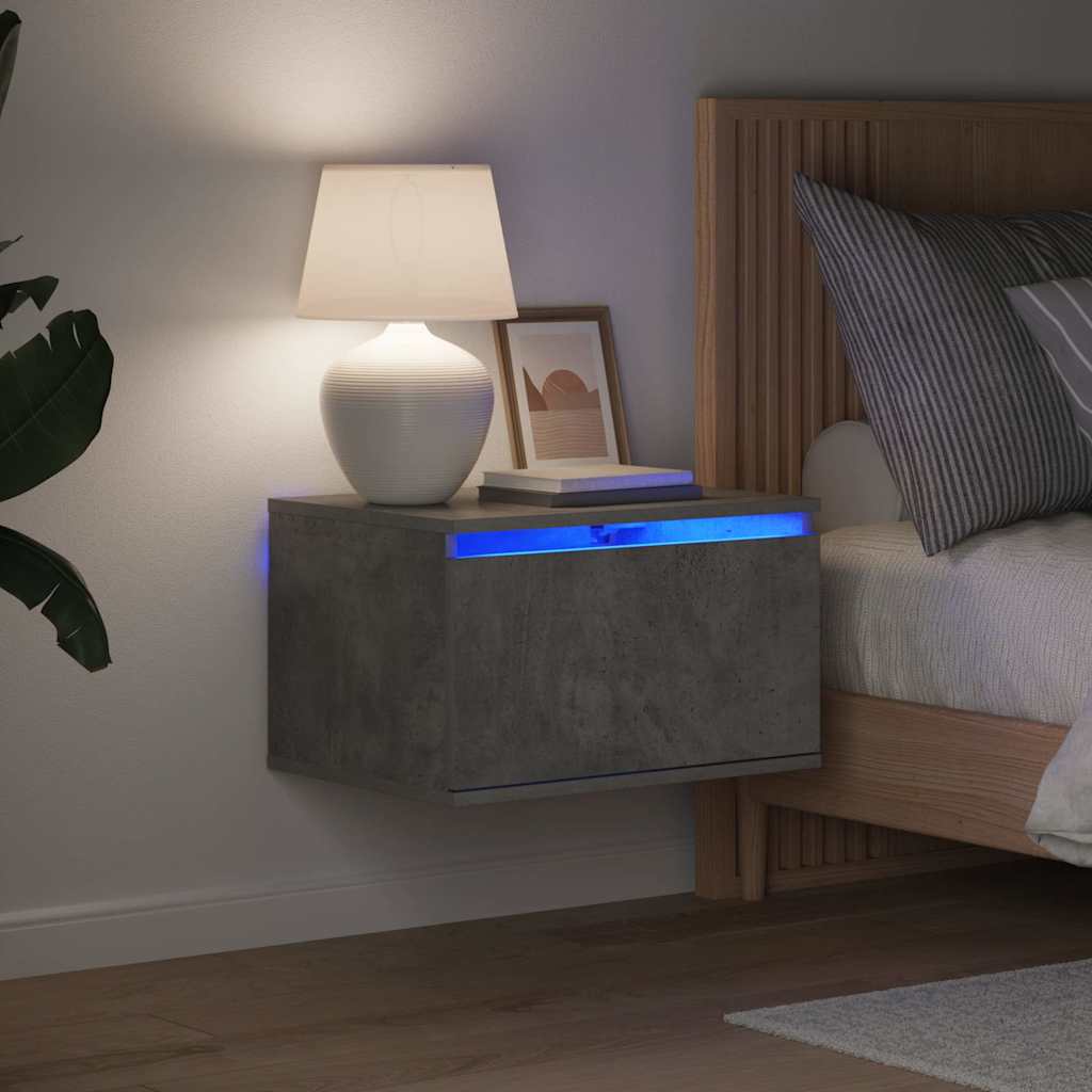 Wand-Nachttisch mit LED-Leuchten Betongrau