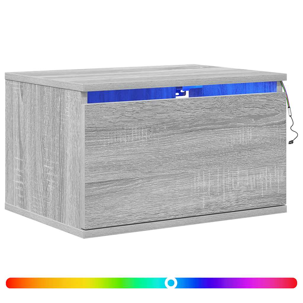 Wand-Nachttisch mit LED-Leuchten Grau Sonoma