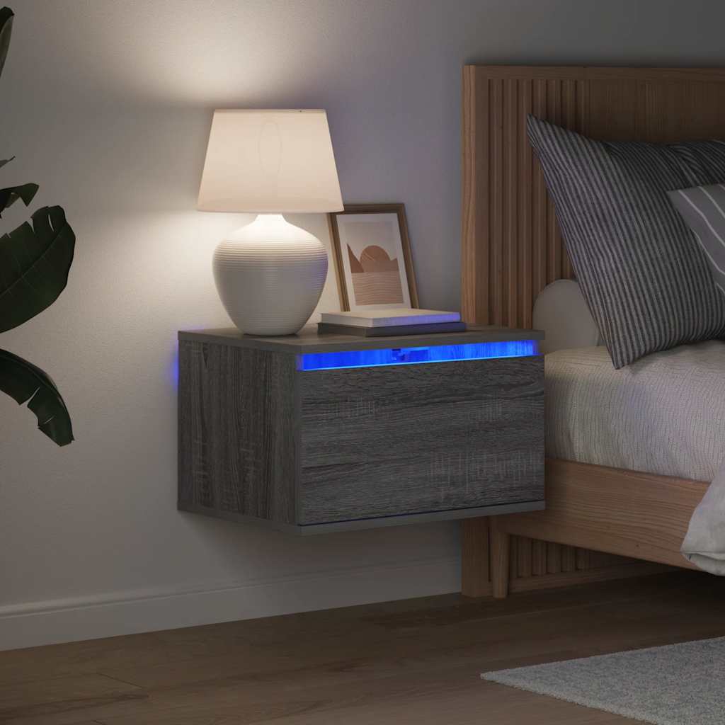 Wand-Nachttisch mit LED-Leuchten Grau Sonoma
