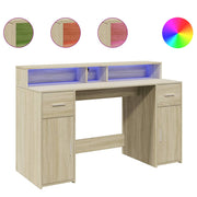 LED-Schreibtisch Sonoma-Eiche 140x55x91 cm Holzwerkstoff