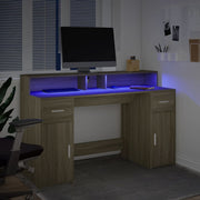 LED-Schreibtisch Sonoma-Eiche 140x55x91 cm Holzwerkstoff