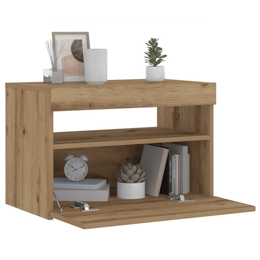 Nachttisch mit LED-Leuchten Artisan-Eiche 60x35x40 cm