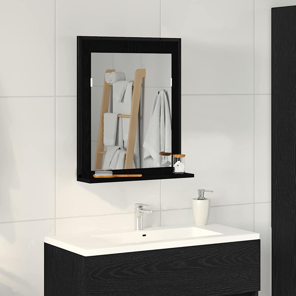 Wandspiegel mit Ablage – Schwarz Eichen-Optik, 50 × 12 × 60 cm