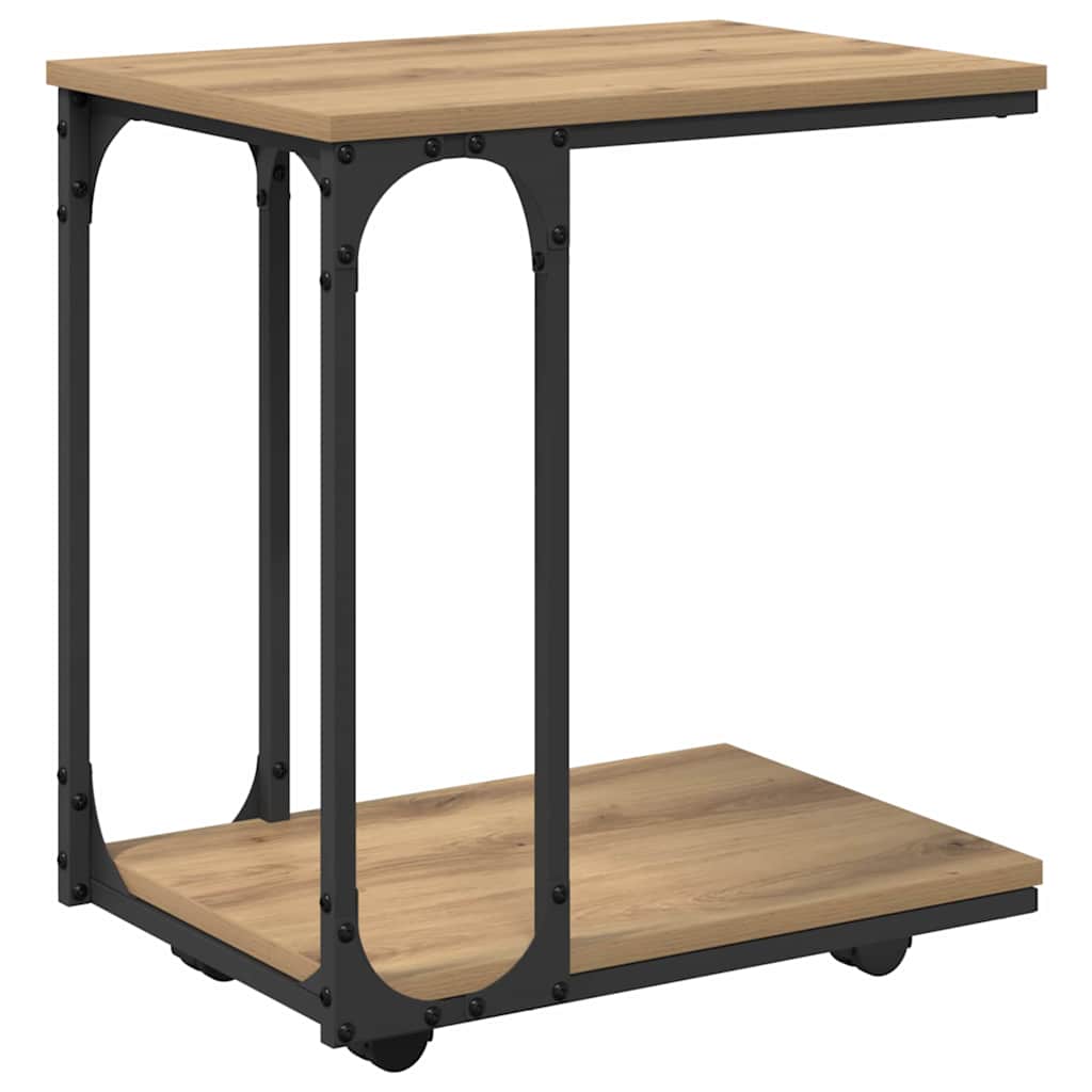 C-förmiger Beistelltisch mit Rollen – Artisan-Eiche, 50 × 35 × 55,5 cm