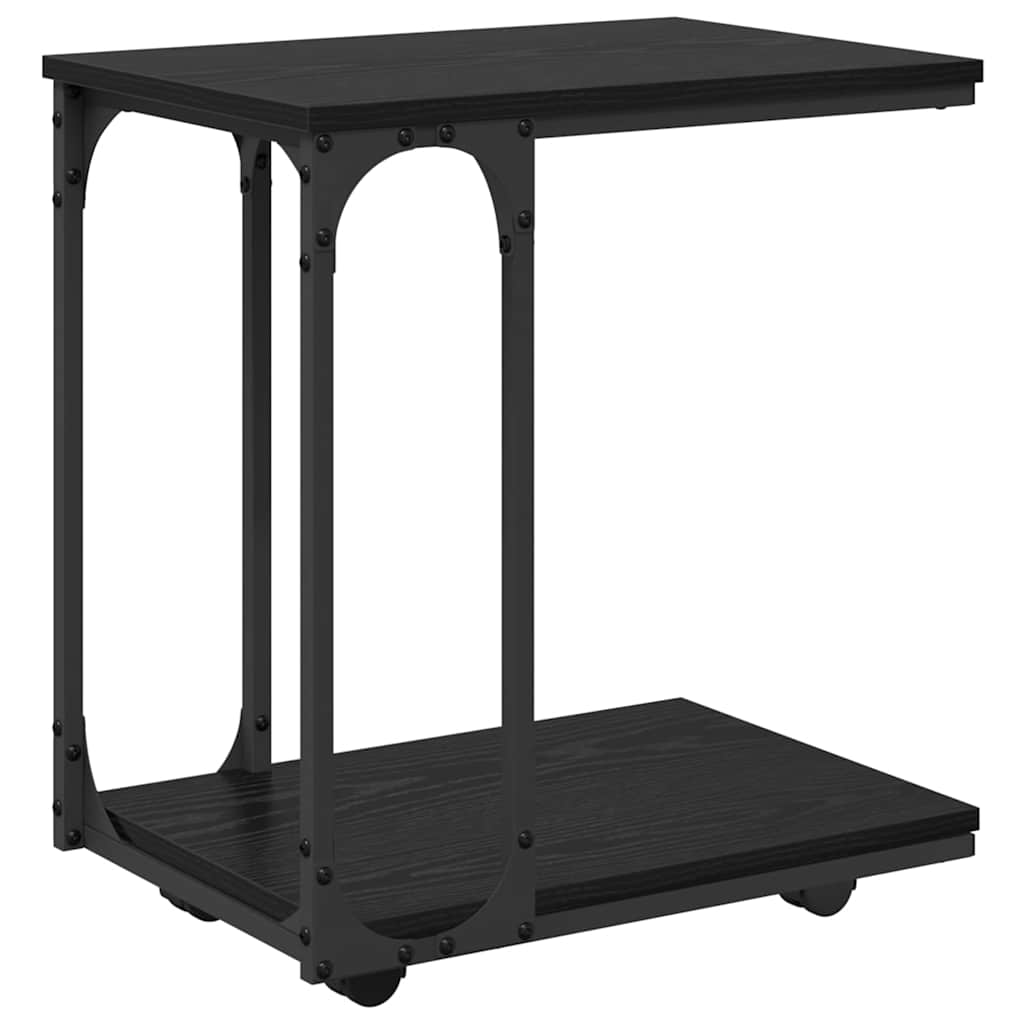 C-förmiger Beistelltisch mit Rollen – Schwarz Eichen-Optik, 50 × 35 × 55,5 cm