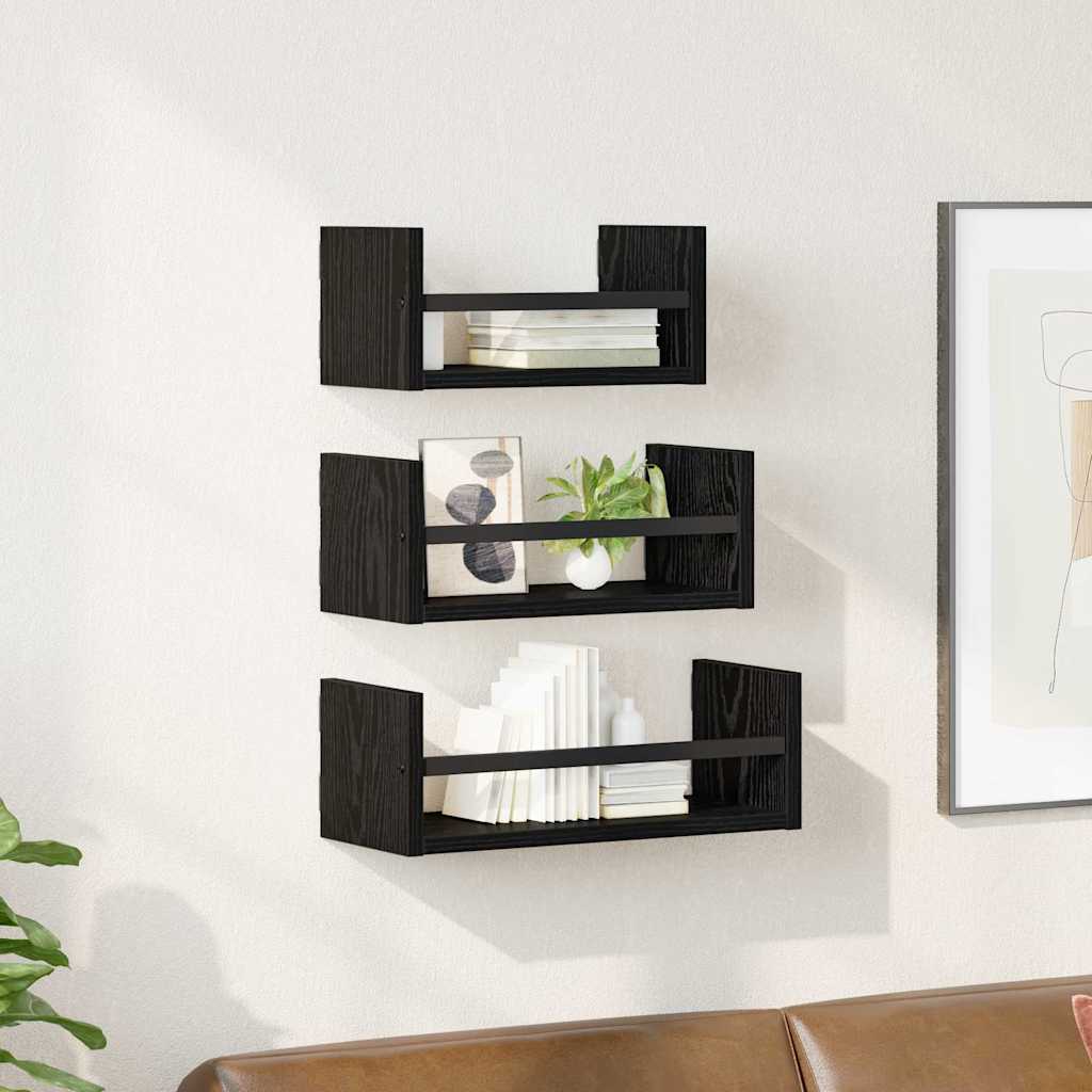 Wandregal-Set 3-teilig – Schwarz Eichen-Optik, 40 × 16 × 14 cm