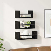Wandregal-Set 3-teilig – Schwarz Eichen-Optik, 40 × 16 × 14 cm