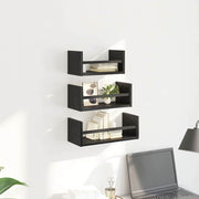 Wandregal-Set 3-teilig – Schwarz Eichen-Optik, 40 × 16 × 14 cm