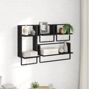 Wandregal-Set 4 stk. Schwarz Eichen-Optik 65 x 25 x 30 cm