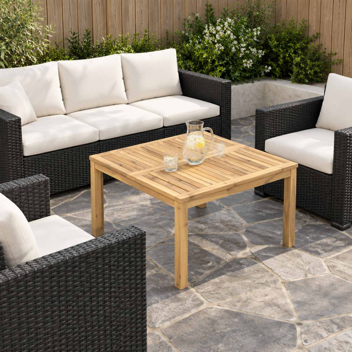 Couchtisch Weiß 80 x 80,5 x 45 cm Massivholz Akazie