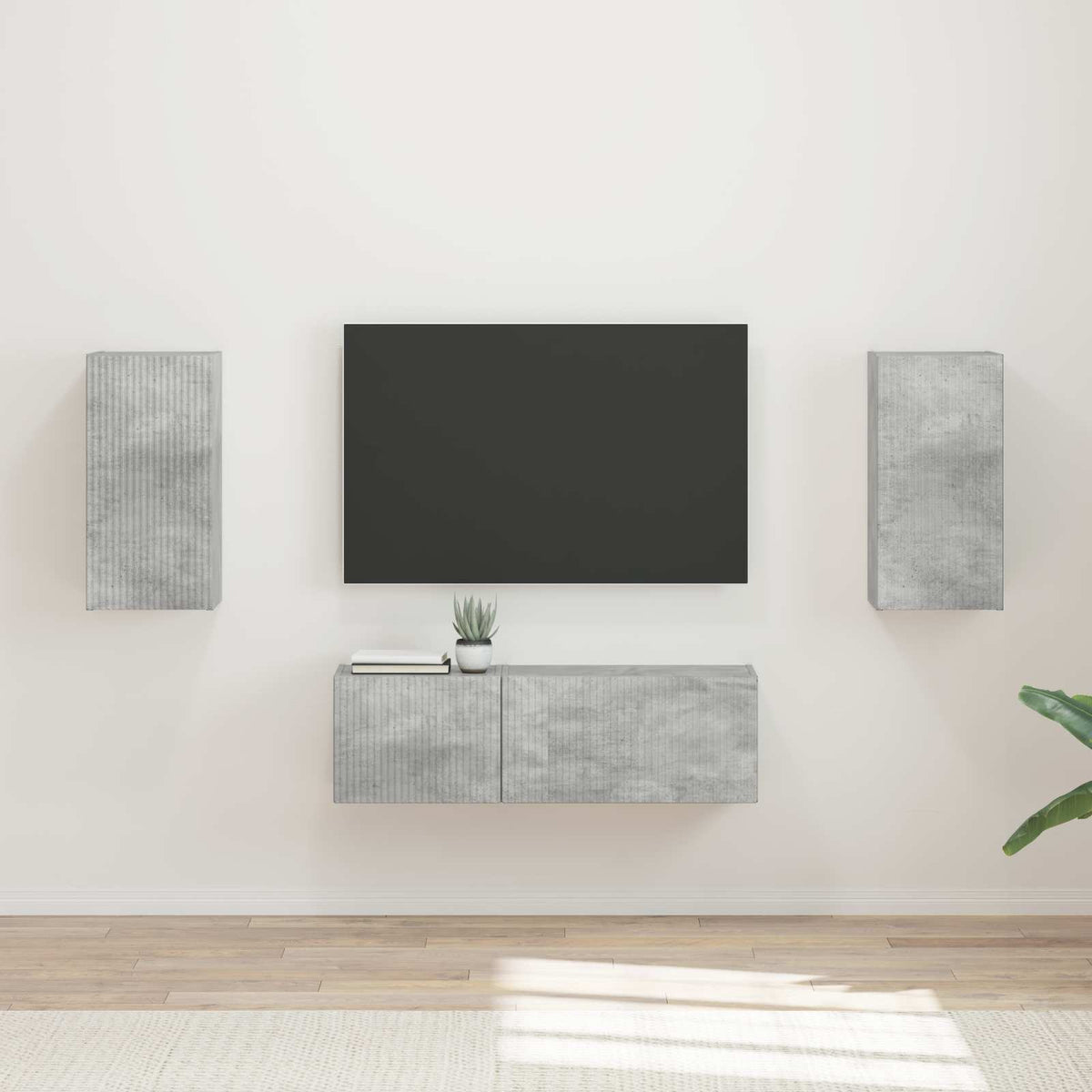 TV-Wandregal-Set 4 stk. Beton Grau Holzwerkstoff