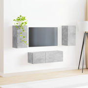 TV-Wandregal-Set 4 stk. Beton Grau Holzwerkstoff
