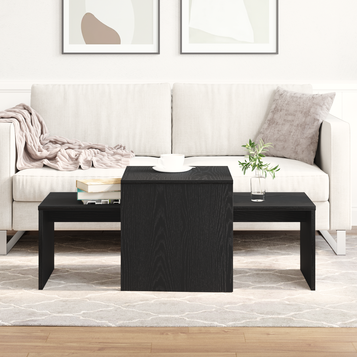 Satztische Schwarz Eichen-Optik 100 x 48 x 40 cm Holzwerkstoff
